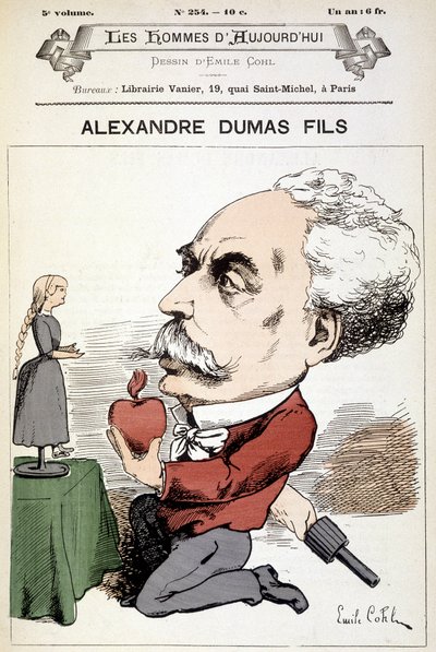 Dibujo humorístico sobre Alexandre Dumas Hijo. Portada "Les Hommes d