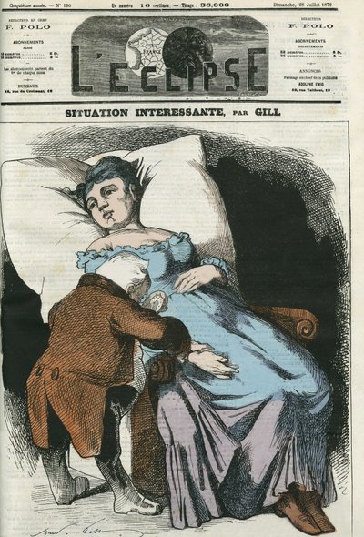 Ilustración de la República pronto endeudada con Prusia, Adolphe Thiers (1797-1877), Presidente de la República tomándose el pulso. Portada en "L