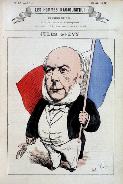 Jules Grévy con la bandera francesa - por Gill, en "Los hombres de hoy", finales del siglo XIX de Andre Gill