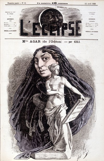 Mademoiselle Agar (del Odéon) Actriz en la Academia Francesa. Dibujo de Gill en el Eclipse de Andre Gill