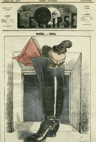 Noel, Gill está en una bota al pie de la chimenea con la Marsellesa. Portada en “L
