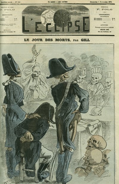 El día de los muertos, Napoleón III juzgado ante una asamblea de esqueletos por la derrota de Sedán. Portada en 
