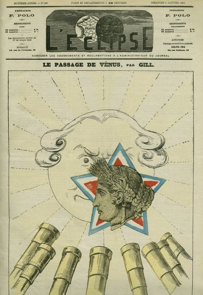Paso de Venus (la República) ante el sol (la Monarquía) en 1874. Portada en "L