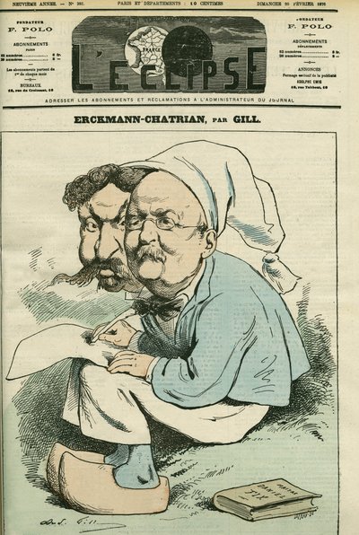 Retrato de Alexandre Chatrian (1826-1890) y Emile Erckmann (1822-1899), conocidos como Erckmann-Chatrian, dúo de novelistas franceses. Portada en “L