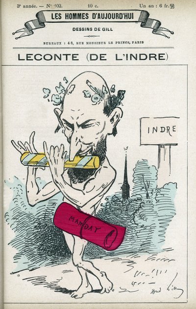 Retrato de Alfred Leconte (1824-1898), farmacéutico, poeta, compositor y político francés, fue diputado del Indre de 1876 a 1898. Caricatura de Gill, París de Andre Gill