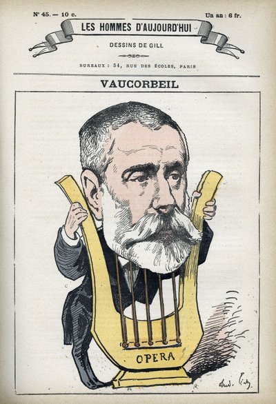 Retrato de Auguste Emmanuel Vaucorbeil (1821-1884), compositor francés y director de la Ópera de París. Caricatura de Gill, París de Andre Gill