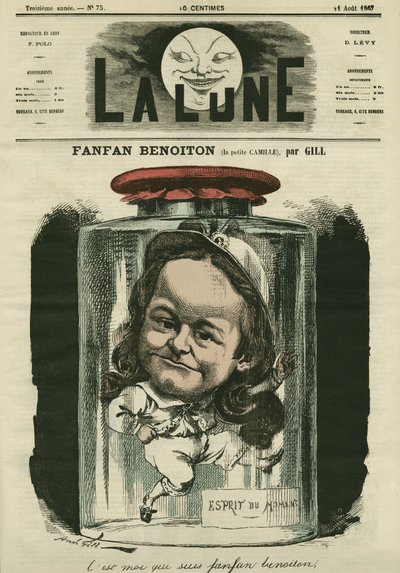 Retrato de Camille Schelter, actriz en el papel de Fanfan Benoiton. Caricatura de Gill, en “The Moon”, 11 de agosto de Andre Gill