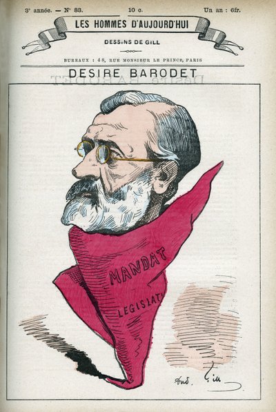 Retrato de Desire Barodet (1823-1906), maestro y político francés, fue senador del Sena de 1896 a 1900. Caricatura de Gill, París de Andre Gill