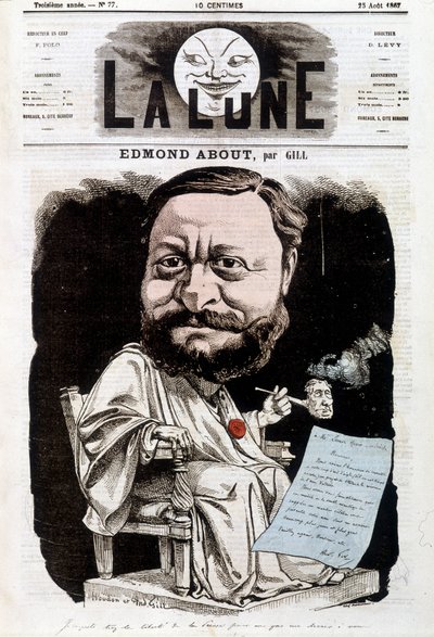 Retrato de Edmond About, escritor francés (1828-1885). En La lune, 25/08/1867. Caricatura de Gill. de Andre Gill