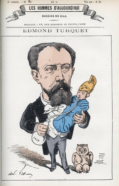 Retrato de Edmond Henri Turquet (1836-1914), político francés, fue diputado del Aisne de 1871 a 1889. Caricatura por Gill, París de Andre Gill