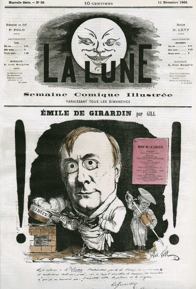 Retrato de Emile de Girardin (1806-1881), periodista francés. Caricatura de Gill, en “La Luna”, 11 de noviembre de Andre Gill