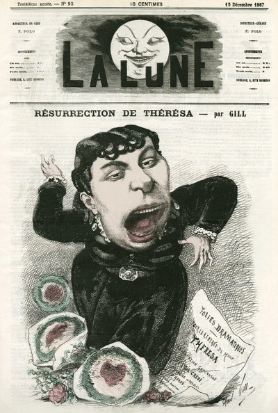 Retrato de Emma Valladon dit Theresa (1837-1913), cantante de opereta francesa. Caricatura de Gill, en 