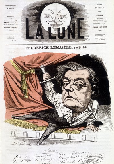 Retrato de Frédérick Lemaître (1800-1876), actor dramático francés. Caricatura de Gill en “La Lune”, 16 de junio de Andre Gill