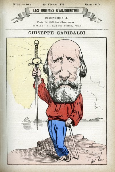 Retrato de Giuseppe Garibaldi (1807-1882), político italiano. Caricatura por Gill, en "Les Homme d