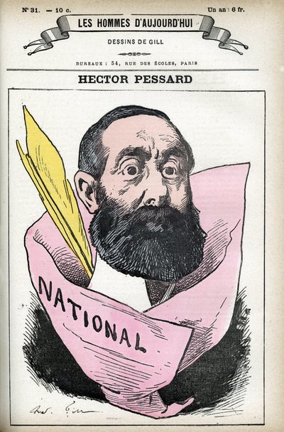Retrato de Hector Pessard, periodista francés y propietario del periódico "Le National". Caricatura por Gill, en "Les Homme d