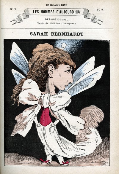 Retrato de Henriette Rosine Bernard, conocida como Sarah Bernhardt (1844-1923), actriz de teatro francesa. Caricatura por Gill, París de Andre Gill