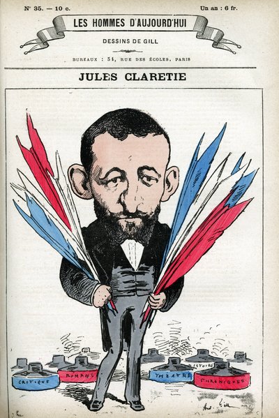 Retrato de Jules Claretie (1840-1913), novelista, dramaturgo y crítico francés. Caricatura de Gill, en “Les Homme d