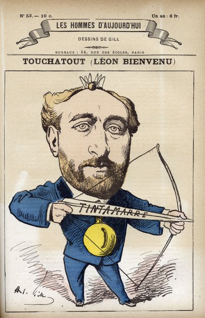 Retrato de Leon Bienvenu dit Touchatout (1835-1911), periodista y autor francés. Caricatura de Gill, París de Andre Gill