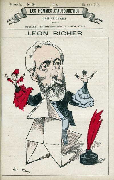 Retrato de Leon Richer (1824-1911), periodista e intelectual francés, fundó la Asociación por el derecho de las mujeres y la Liga francesa por el derecho de las mujeres en 1882. Caricatura de Gill, París de Andre Gill