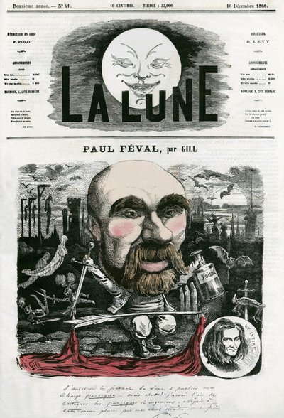 Retrato de Paul Feval (1816-1887), escritor francés. Caricatura de Gill, en 