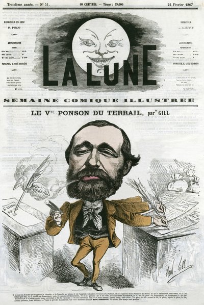 Retrato de Viconte Ponson du Terrail, escritor popular francés. Caricatura de Gill, en 