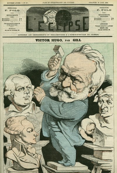 Retrato de Victor Hugo (1802-1885), hombre de letras y político francés. Portada en “L