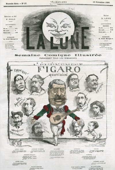 Retrato de periodistas del “Figaro Quotidien”. Caricatura de Gill, en “La Luna”, 18 de noviembre de Andre Gill