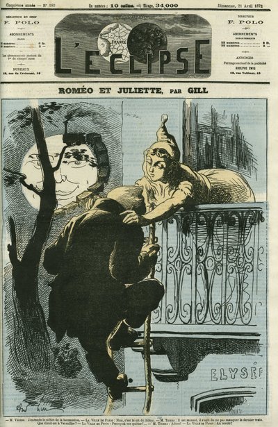 Romeo y Julieta, Adolphe Thiers (1797-1877) diputado de París dejó la ciudad para Versalles cuando se convirtió en Presidente de la República. Portada en “L