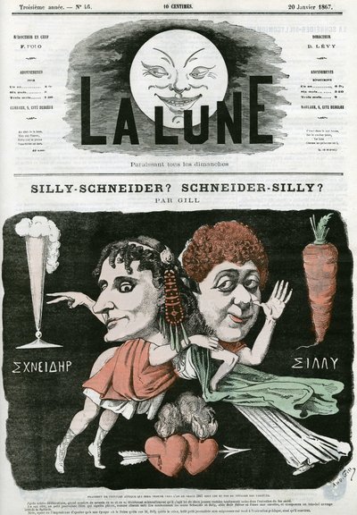 Silly-Schneider? Scheiner-Silly?, caricatura de un fragmento de pintura antigua. Caricatura de Gill, en 