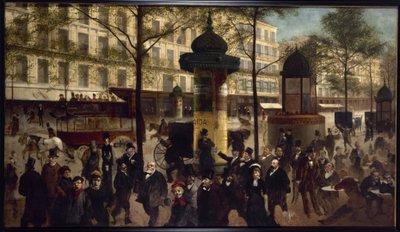 Boceto de una panorámica del bulevar Montmartre con personajes parisinos contemporáneos, hacia 1880 (óleo sobre lienzo) de Andre Gill