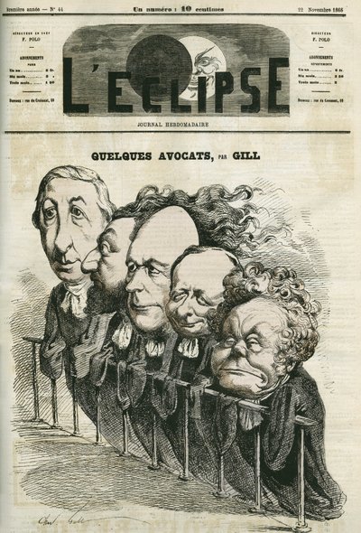 Algunos abogados, Emmanuel Arago (1812-1896), Leon Gambetta (1838-1882), Jules Grevy (1807-1891), Laurier y Adolphe Cremieux (1796-1880). Portada en “L