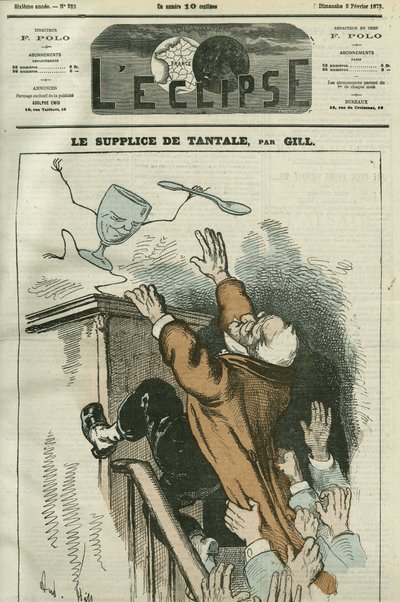 El tormento de Tántalo, caricatura de Adolphe Thiers (1798-1874), estadista francés. Portada en "L