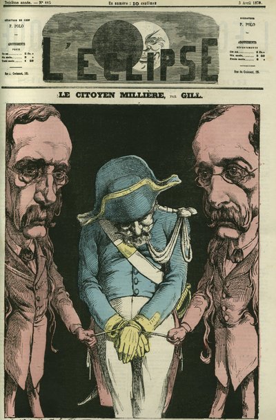 El ciudadano Milliere en referencia a Alexandre Dumas, Gill lo representa con sus manos. Portada en “L