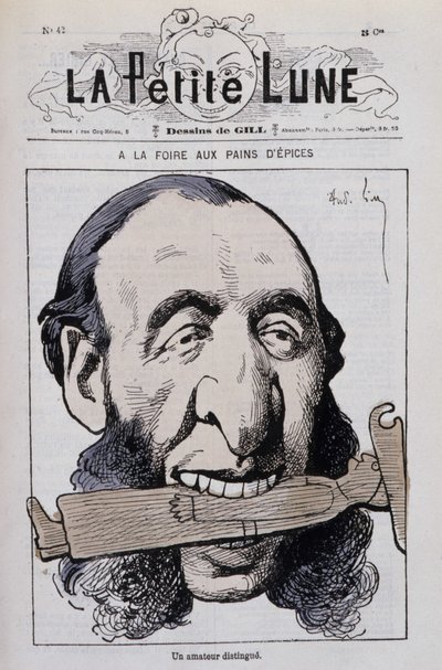 La feria del pan de jengibre, un aficionado distinguido: Caricatura de Jules Ferry anticlerical - en “La Pequeña Luna” de Andre Gill