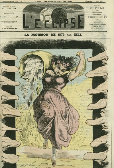La cosecha de 1872, en referencia a los 5 mil millones de francos que Francia tuvo que pagar a Prusia. Portada en “L