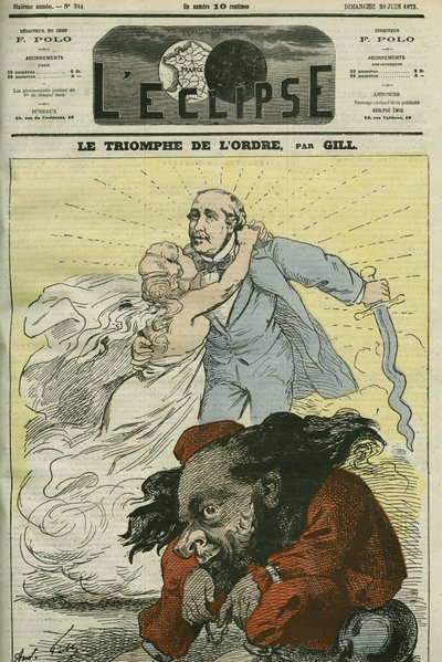 El triunfo del orden, una caricatura de Gill, enumerada por el orden establecido por el Duque de Broglie (1821-1901). Portada en “L