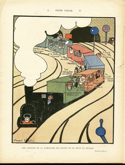 Ilustración de André Helle (1875-1945) en Le Rire, 25/01/08 - Pequeña velocidad - Transporte, Tren Ferrocarril Compañía del Oeste de Andre Helle
