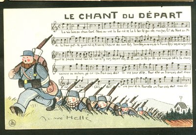 Tarjeta Postal, Satírica en Colores: El Canto de la Partida - Guerra del 14 -18, Canto - Soldados Ilustración de André Helle (1875-1945) de Andre Helle