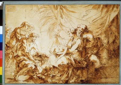 "La adoración del Niño Jesús" Dibujo de André Jean Le Brun (Lebrun) (1737-1811) Museo Pushkin, Moscú de Andre Jean Lebrun