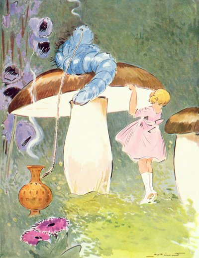 Alicia y la oruga, ilustración de "Alicia en el país de las maravillas", publicada por Editions Delagrave, París. 1935 (litografía en color) de Andre Pecoud