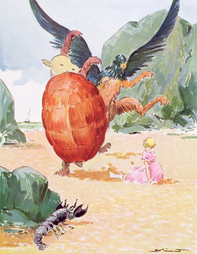 Alicia, el grifo y la falsa tortuga, ilustración de "Alicia en el país de las maravillas" de Lewis Carroll (1832-98) publicada por Editions Delagrave, París de Andre Pecoud