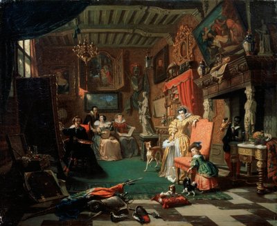 Sir Anthonis van Dyck pintando un retrato, 1853 de Andre Plumot