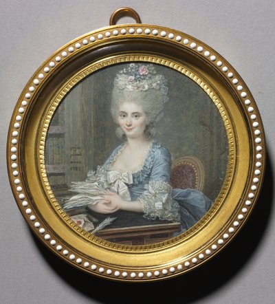 Retrato de una mujer con vestido azul de Andre Pujos