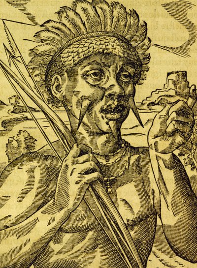 Jefe de tribu de caníbales, grabado de Cosmología Universal, por André Thevet (1504-1592), París de Andre Thevet