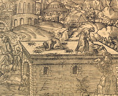 Cementerio cristiano de Acheldemach, grabado de Cosmographie universelle, por André Thevet (1504-1592), París de Andre Thevet