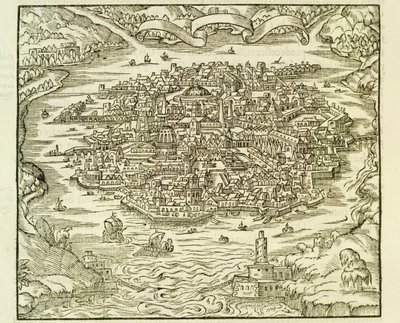 Ciudad de Quinsai (ahora Tianjin), grabado de La Cosmographie Universelle (Cosmografía Universal) por André Thevet de Andre Thevet