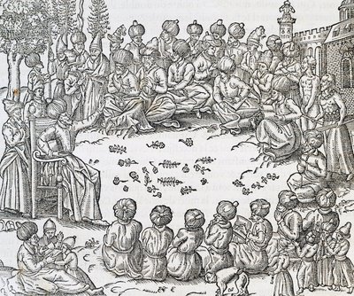 Encuentro entre turcos y árabes, Marruecos, grabado de la Cosmología Universal, por André Thevet (1504-1592), París de Andre Thevet