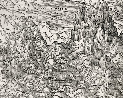 Región montañosa del Sinaí, grabado por Andre Thevet (1504-1592), París, Francia de Andre Thevet