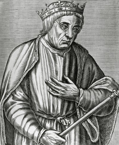 Retrato de Casimiro III, Rey de Polonia, conocido como el Grande, grabado de Les Vrais pourtraits et Vies des Hommes illustres de Andre Thevet