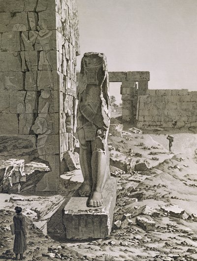 Vista del Coloso en la entrada a las salas hipóstilas del palacio en Karnak, Tebas, lámina 20 del Vol III de 
